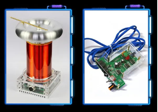 SSTC music Tesla coil driver board with controller, power cable, and audio connections