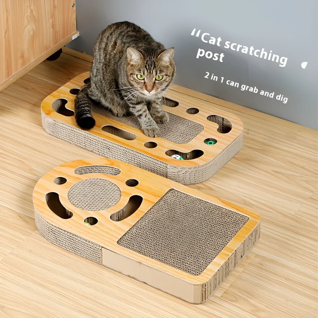 Corrugated paper cat scratching board with ball toy in multiple style options