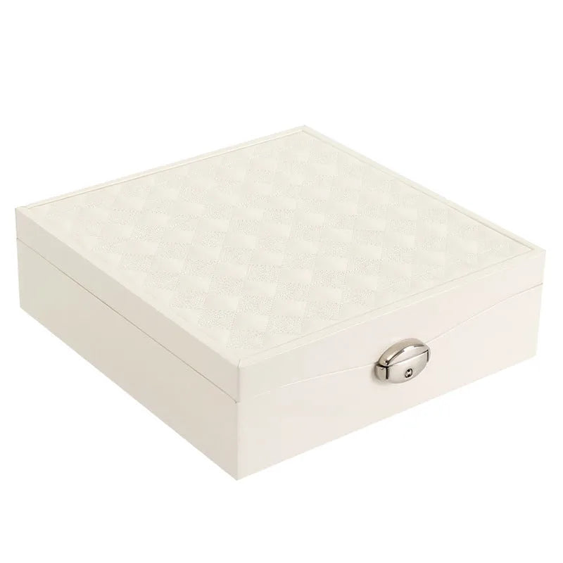 Red or white PU leather jewellery storage box with large capacity for necklaces and rings