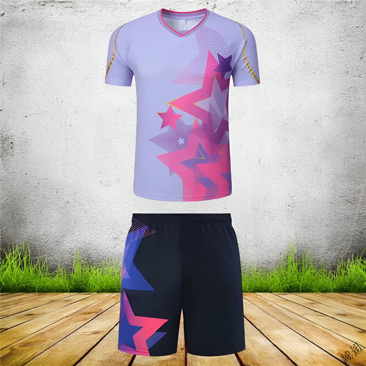 Unisex badminton sportswear set featuring a short-sleeved top and trousers in sapphire blue