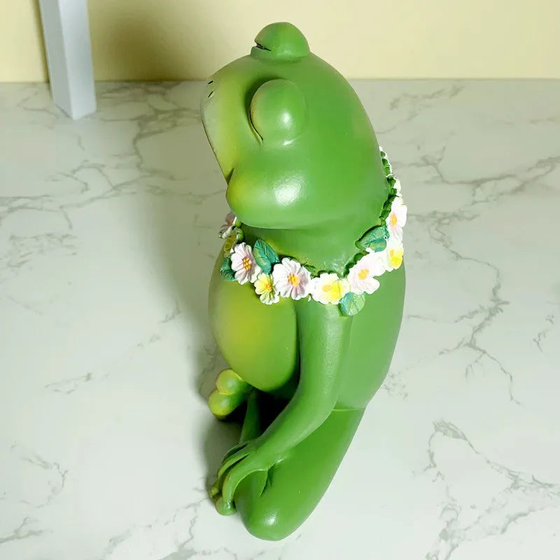 European style Magic Yoga Frog ornament in RDW123 colour on a shelf