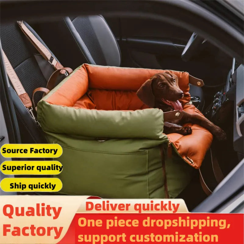 Green waterproof dog car nest with removable cover on a car seat, dimensions 55cm by 50cm