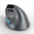 Grey handheld Bluetooth vertical mouse showing ergonomic grip design