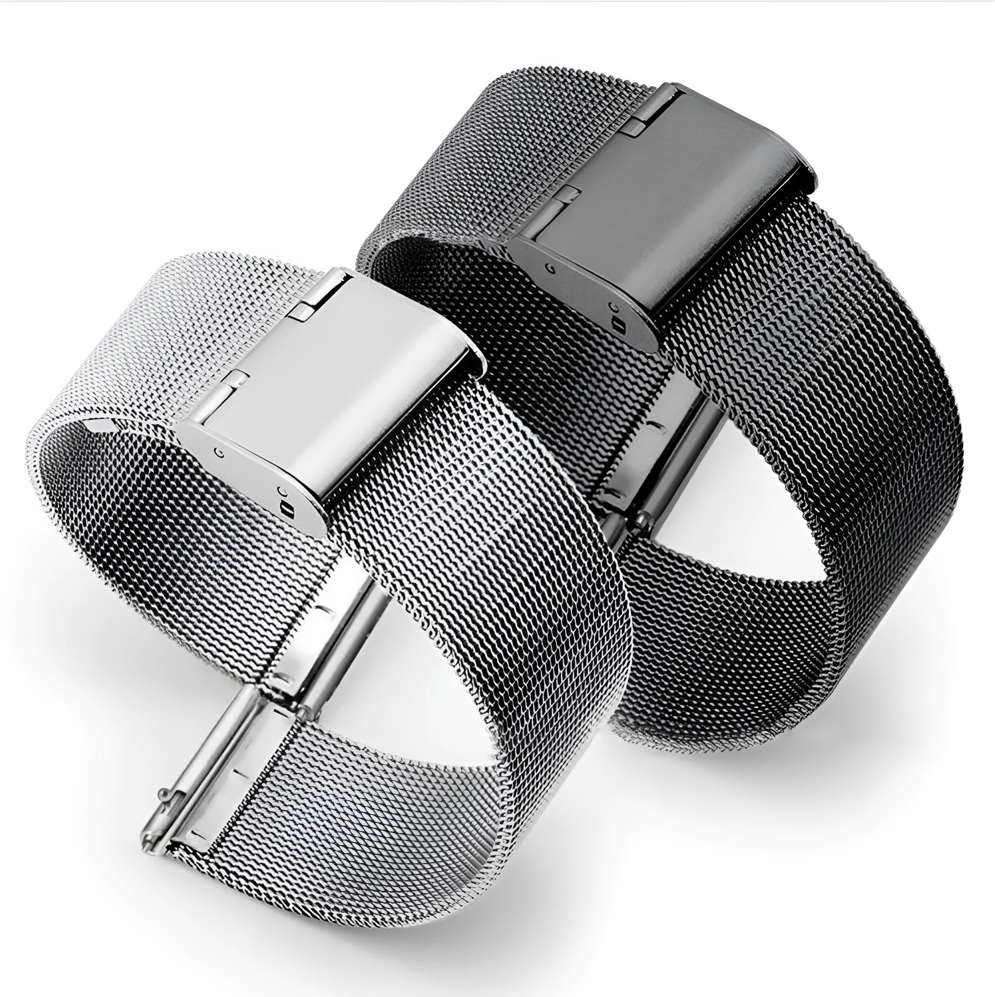 Milani stainless steel and woven silk watch band in silver, black, rose gold, or gold.