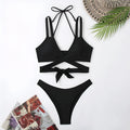 Solid colour strap bikini swimsuit in black red blue rose red or white