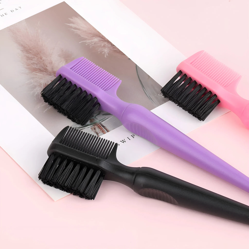 Steel needle eyebrow brush double-headed cleaner in black pink purple with plastic handle over 20cm