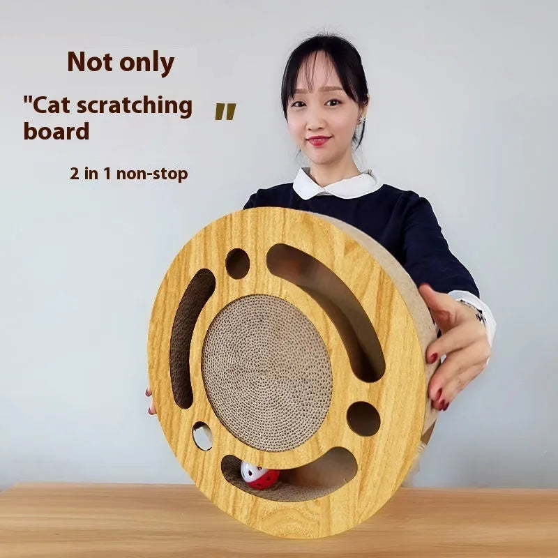 Corrugated paper cat scratching board with ball toy in multiple style options
