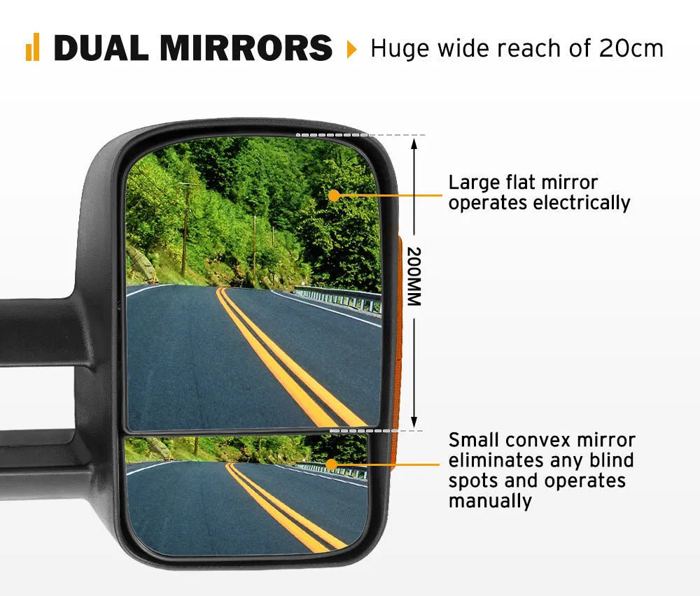 Black electric exterior rear view mirror for Nissan NP300 D23 with integrated indicator light