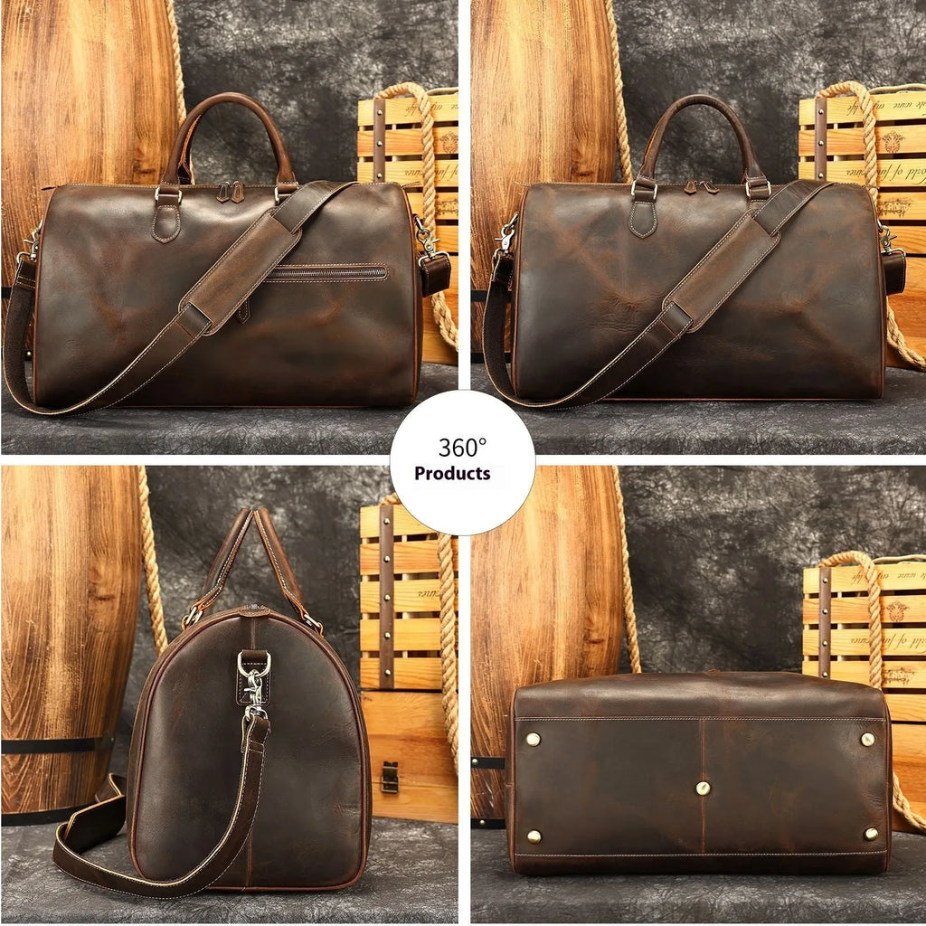 Men's vintage leather crossbody bag in brown with polyester cotton lining