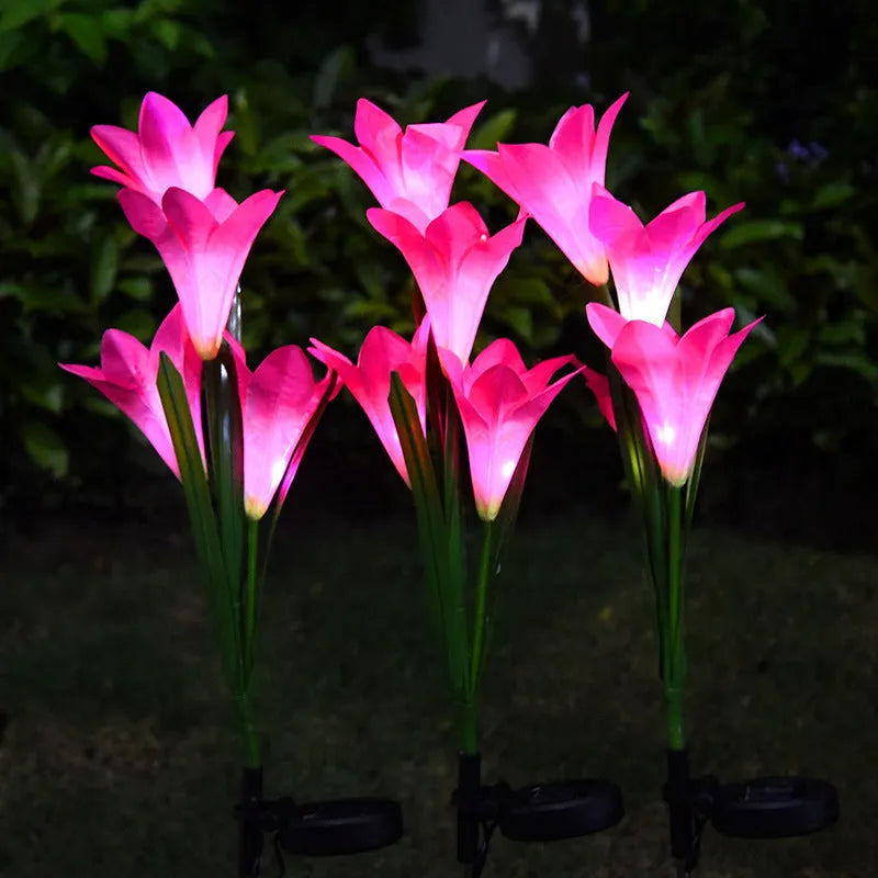 Solar lily festive lantern flower shape outdoor garden light 850mm height IP65 waterproof