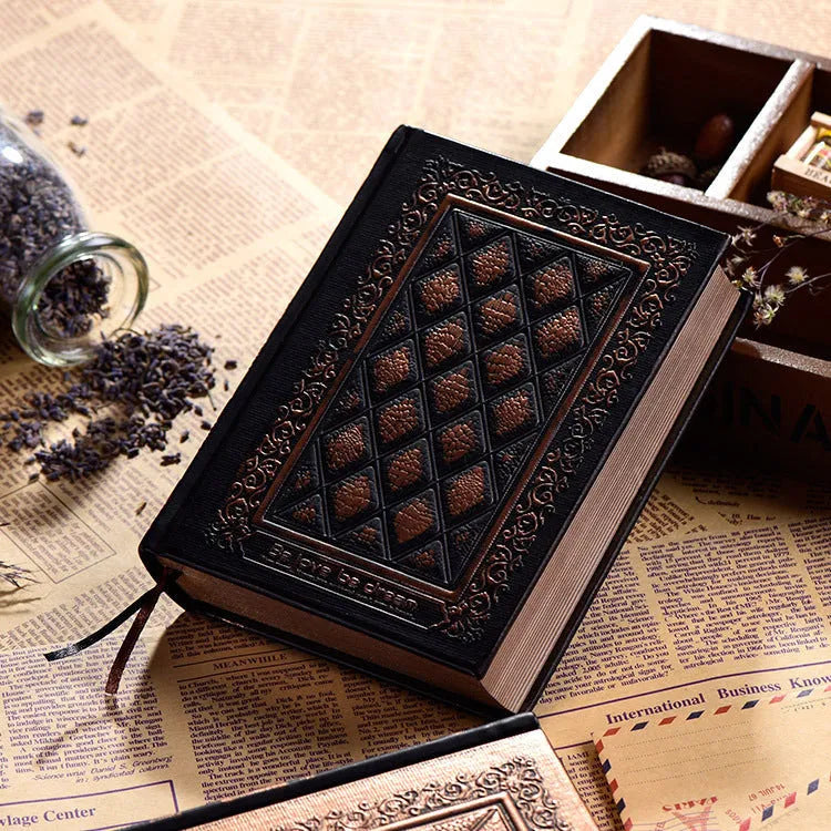Embossed faux leather notepad with 3D cover in bronze or black gold colour