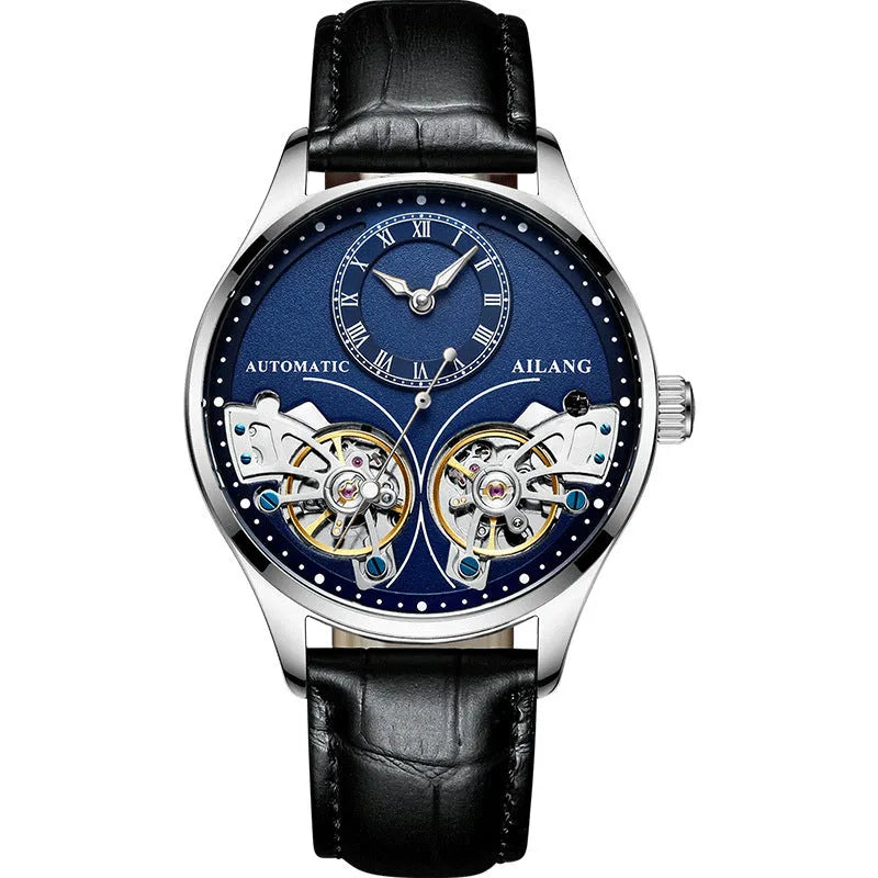Titanium automatic men's watch with tourbillon and moon phase on black dial