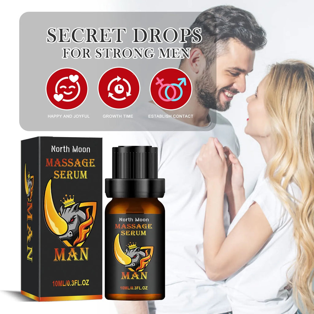 10ml men's body care essential oil bottle with mineral oil, jojoba, vitamin E, cocoa butter, and ginger root oil formulation