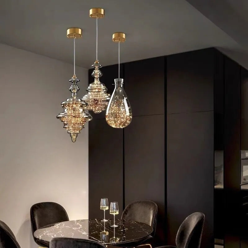 Modern glass chandelier ceiling light with adjustable height and remote control