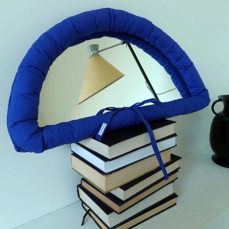 Hanging rectangular mirror with soft cotton-filled fabric surface in solid colour option