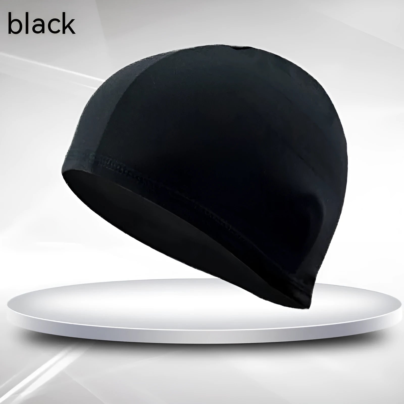 Black single line polyester swimming cap for adult unisex use