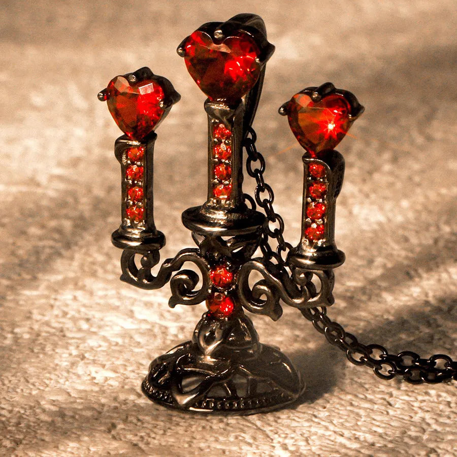 Women's zinc alloy clavicle necklace with a hollow retro candlestick pendant on a cross chain.