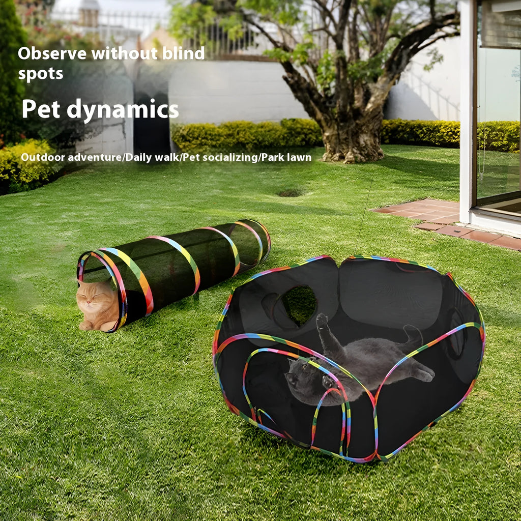 Foldable mesh cat roll cage showing hexagonal, tee and tent style options for pet play and containment