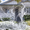 White cotton spider web Halloween decorations with spiders in various package size options