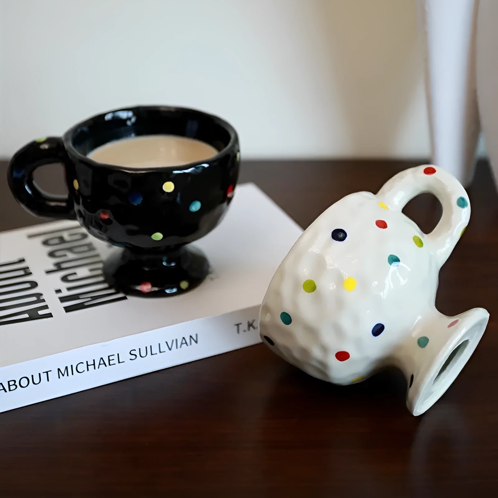 Hand-pinched irregular ceramic mug in solid colour with 250ml capacity
