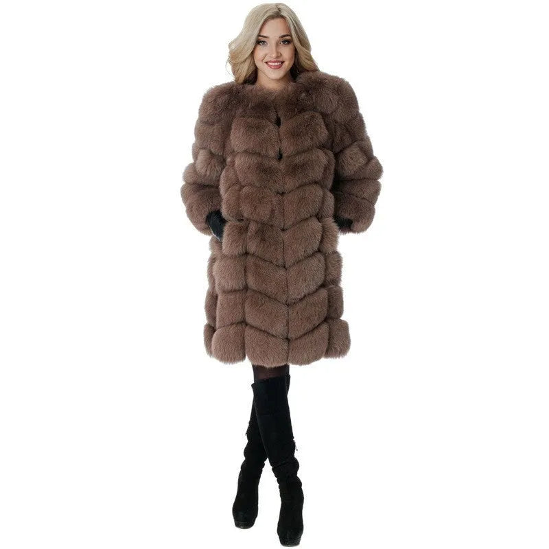 Women's thick artificial fur winter coat in multiple colours with 80cm length