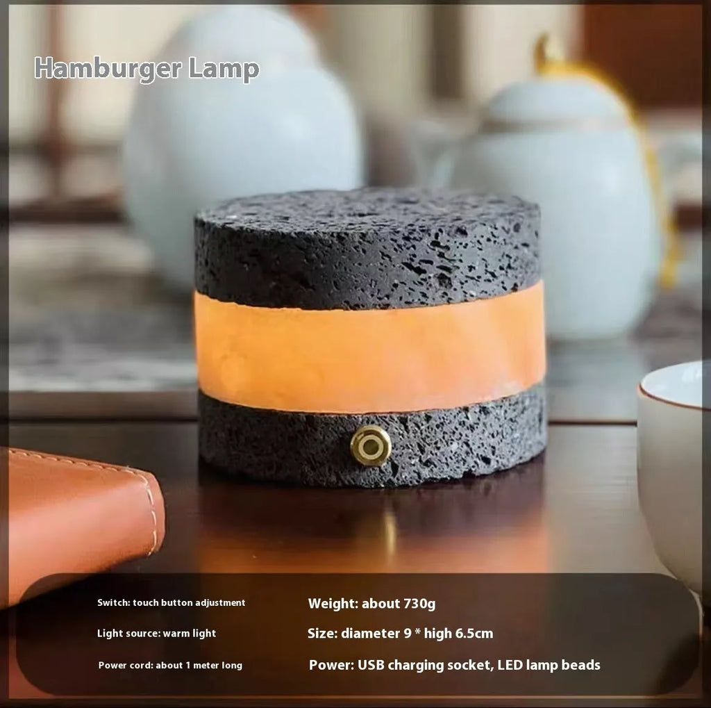 Orange volcanic rock USB night lamp with touch dimming and essential oil diffuser measuring 9cm by 7.5cm