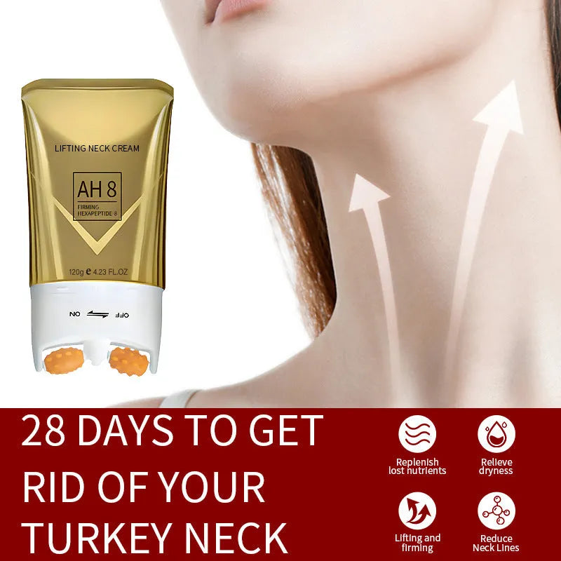 120g roller neck cream in 8.8cm tube with integrated roller applicator for neck wrinkle treatment
