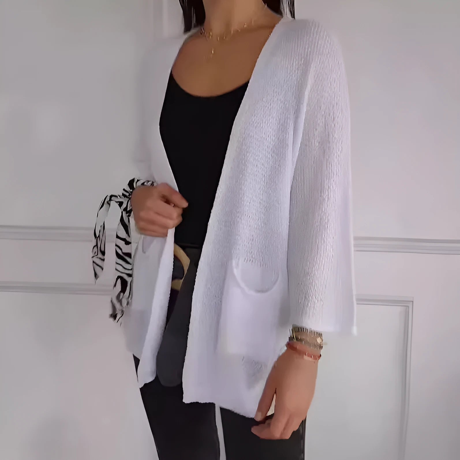 Women's waffle knit cardigan coat with nine-quarter sleeves in multiple colour options