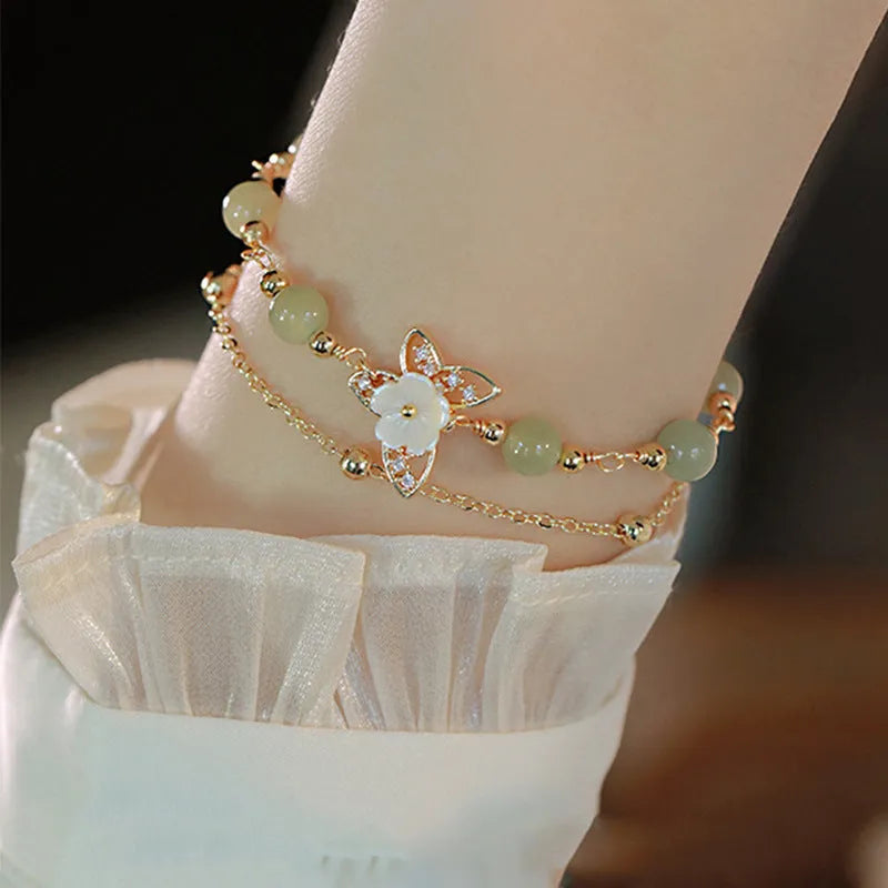 Yellow gold shell flower butterfly bracelet for women with geometry shape and electroplated finish