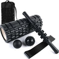Six black foam roller massage bars showing 33cm length and cylindrical shape