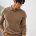 Men's cashmere polo collar pullover sweater in loose fit on mannequin