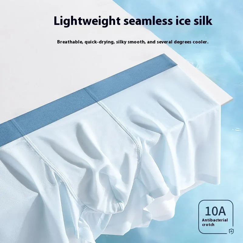 Men's ice silk graphene antibacterial shorts in bean green with seamless construction