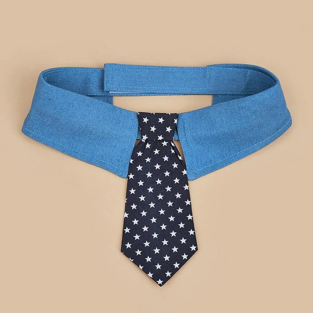 Denim dog collar with star pattern necktie for weddings and formal events