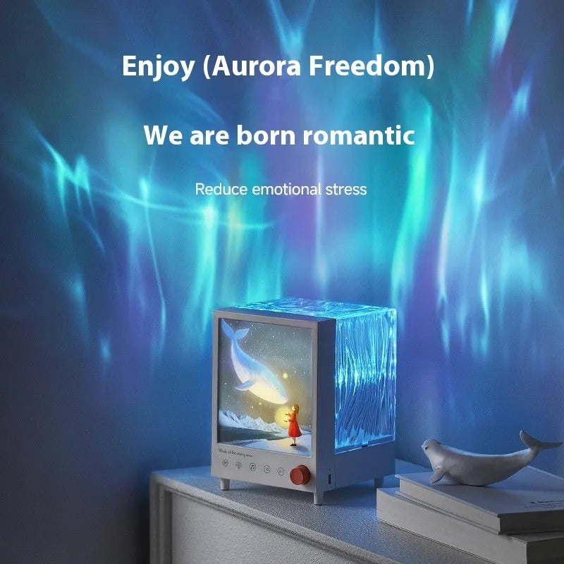Aurora Treasure Box star sea whale projection lamp showing compact design with Bluetooth connectivity