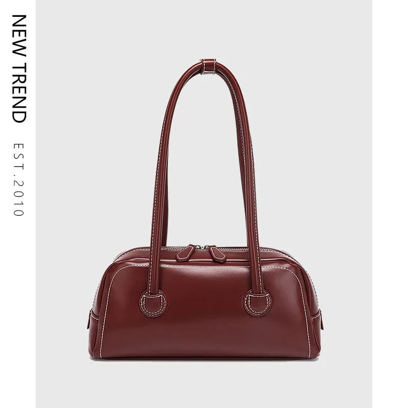 Retro PU underarm bag for women, horizontal square 31x9x14 cm, with zipper phone and file pockets.