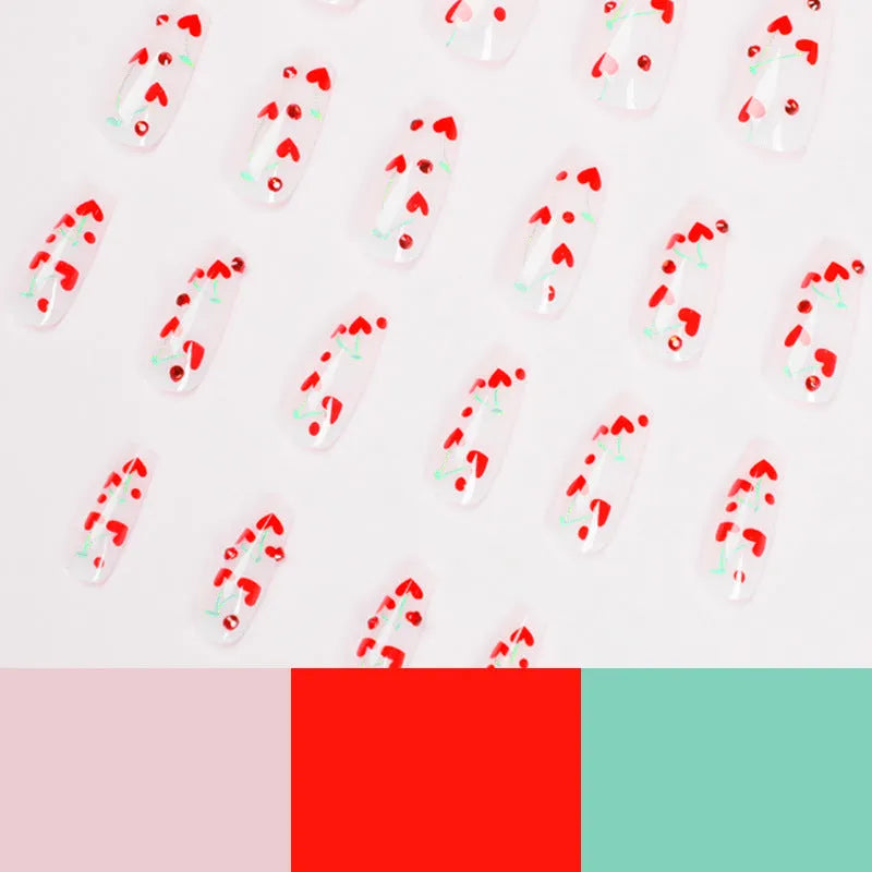French Love nail armour sheets with small cherry designs in red diamond JP1601 colour