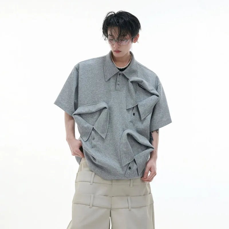 Men's deconstructed multi-collar polo shirt with geometric pattern in cotton short sleeve