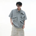 Men's deconstructed multi-collar polo shirt with geometric pattern in cotton short sleeve