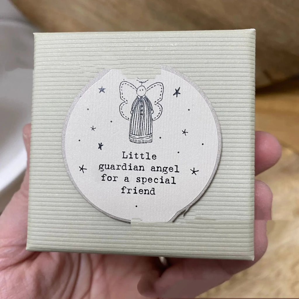 Plastic resin guardian angel ornament in modern simple cartoon style with gift box packaging