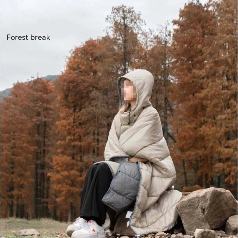 Army Green outdoor cloak sleeping bag with 200x140cm dimensions showing convertible design for camping use