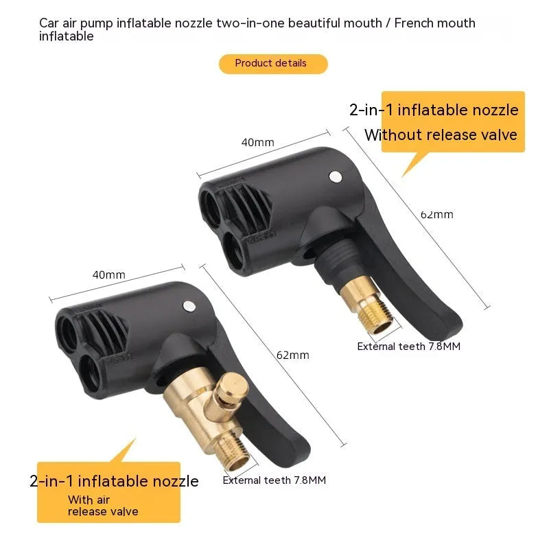Portable car tyre inflator with USB charging port and two black nozzle connectors.