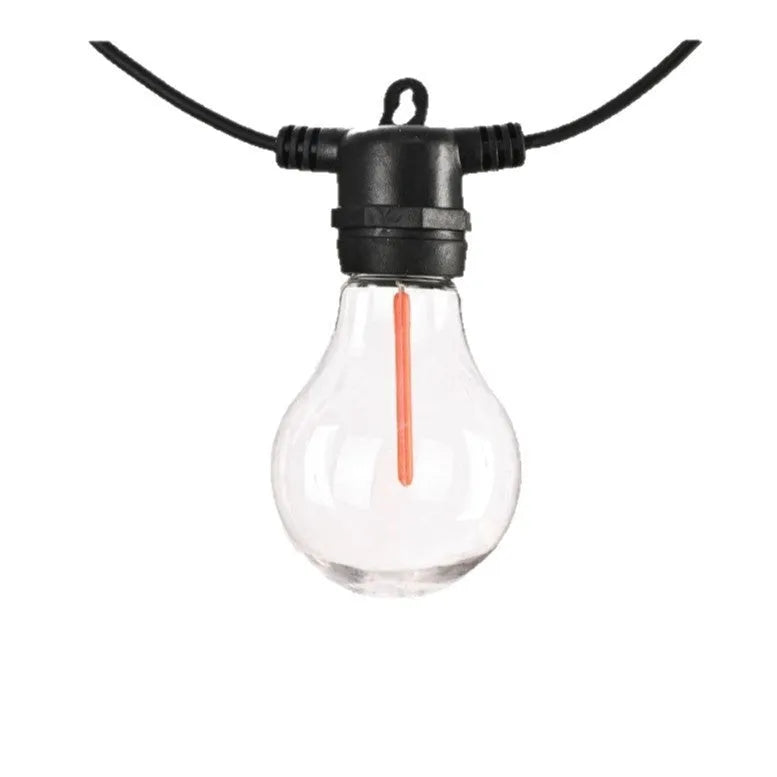 Outdoor waterproof string lights with 10 warm white LED bulbs on 5 metre cable for garden and wedding decoration