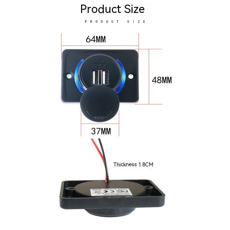 Black 12V car USB charger with mounting screws for vehicle installation and fast 3.1A device charging