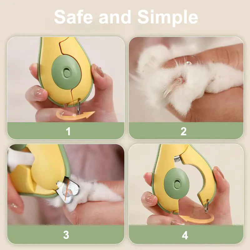 Professional LED pet nail clipper with non-slip grip for small dogs and cats in green, pink and white colours