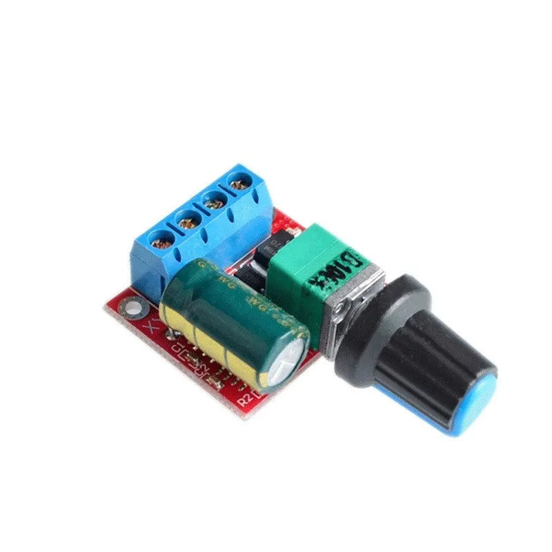 PWM DC motor speed governor for 5V to 35V operation with potentiometer knob adjustment
