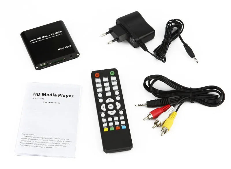 Blue and black 1080p Full HD media player with HDMI port for SD card and USB playback