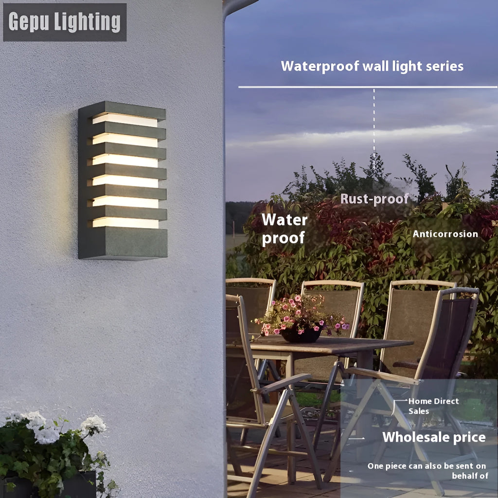 Modern minimalist outdoor wall lamp with aluminium alloy shell showing five-layer design configuration