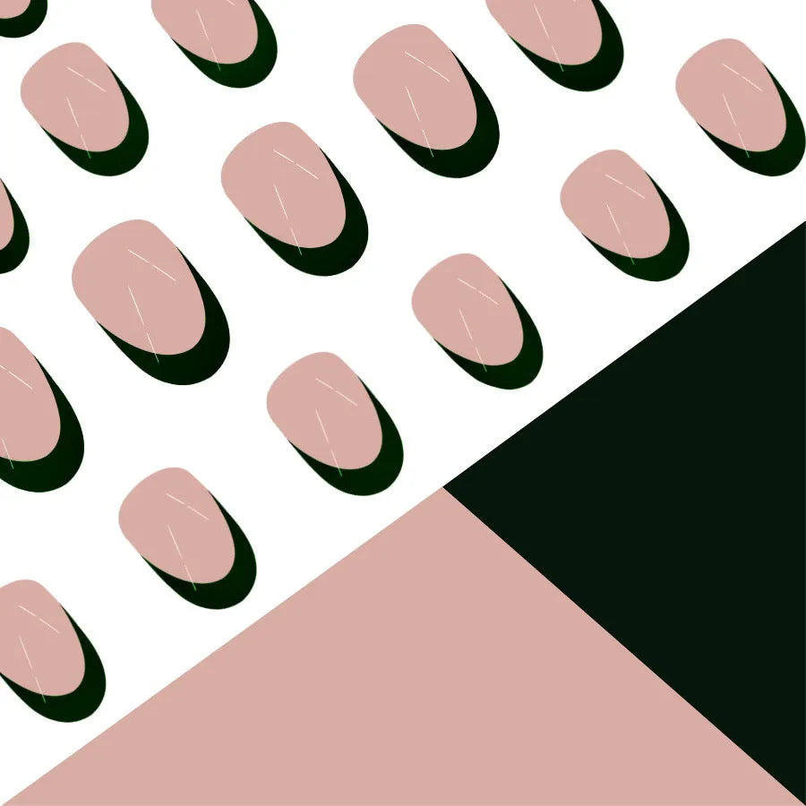 Black French style false nails in almond shape with short length, 24-piece set