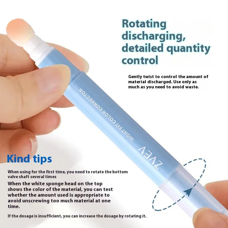 Concealer cream pen with sponge brush head applicator shown in three colour shades.