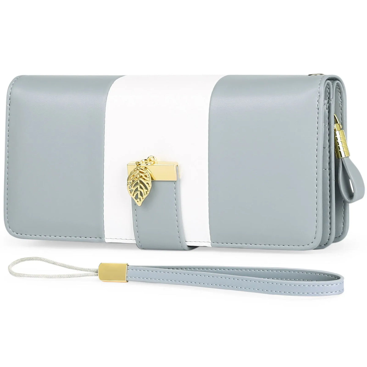 Anti theft clutch handbag with lock opening in PU leather, showing interior organisation and colour options